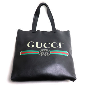 Gucci Print Leather Tote Bag Black Handbag